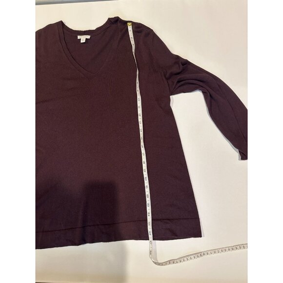 J. Jill Silk and Cotton Deep Plum V-Neck Sweater Size XL Lightweight Soft Knit - Picture 8 of 9